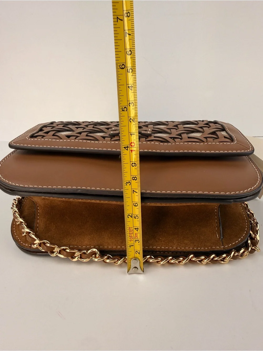 Tory Burch Britten Basket-Weave Small Adjustable Shoulder Bag Moose Brown $598